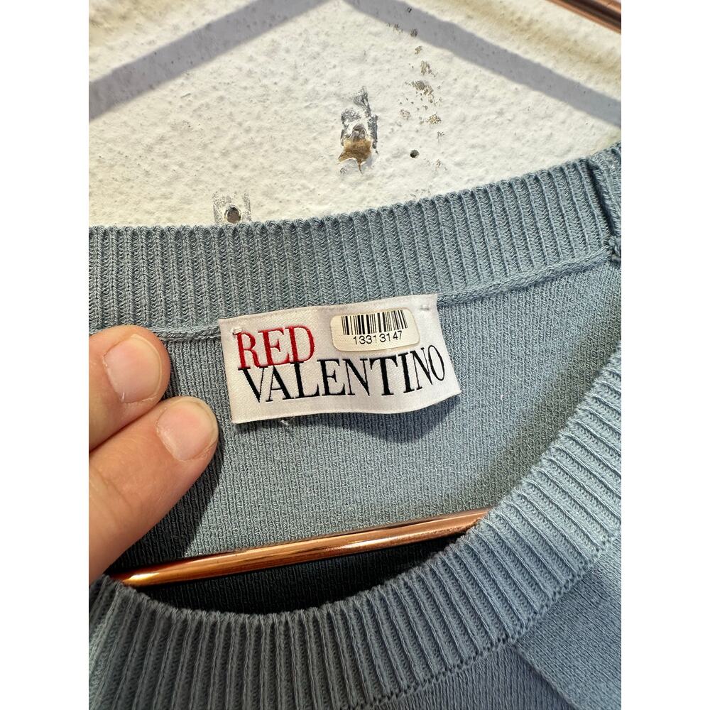RED VALENTINO Blue Point D'esprit-trimmed Ruffle Stretch Knit Mini Dress size S - Picture 7 of 12